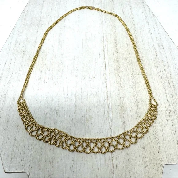 14K solid yellow gold twisted mesh rope necklace, 5.4g
